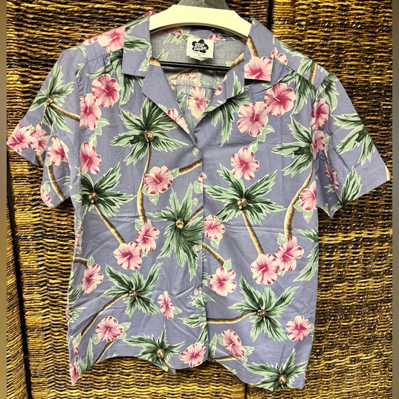 Hilo Hattie Tops - Hilo Hattie Blue and Pink Floral Shirt, XLarge, Vintage, button up‎